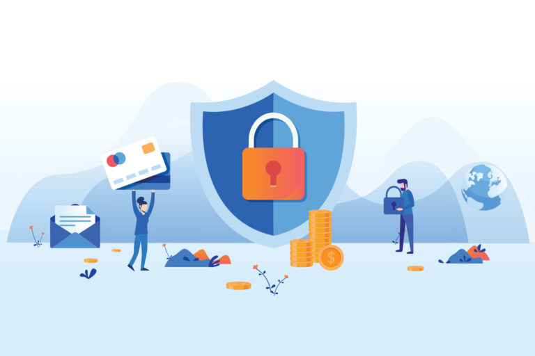 Internet security Concept for web page, banner, presentation, social media, documents, cards, posters. Vector illustration Data security, Computer security, App programming technology and software .
