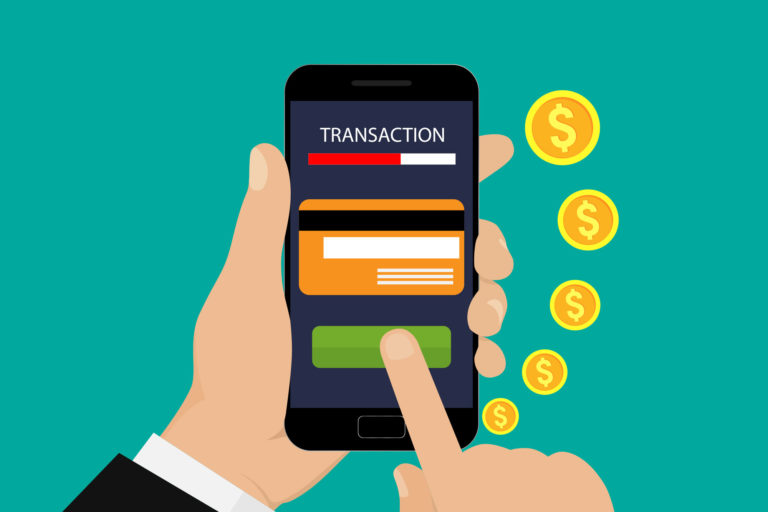Money transaction, business, mobile banking and mobile payment. Vector illustration.